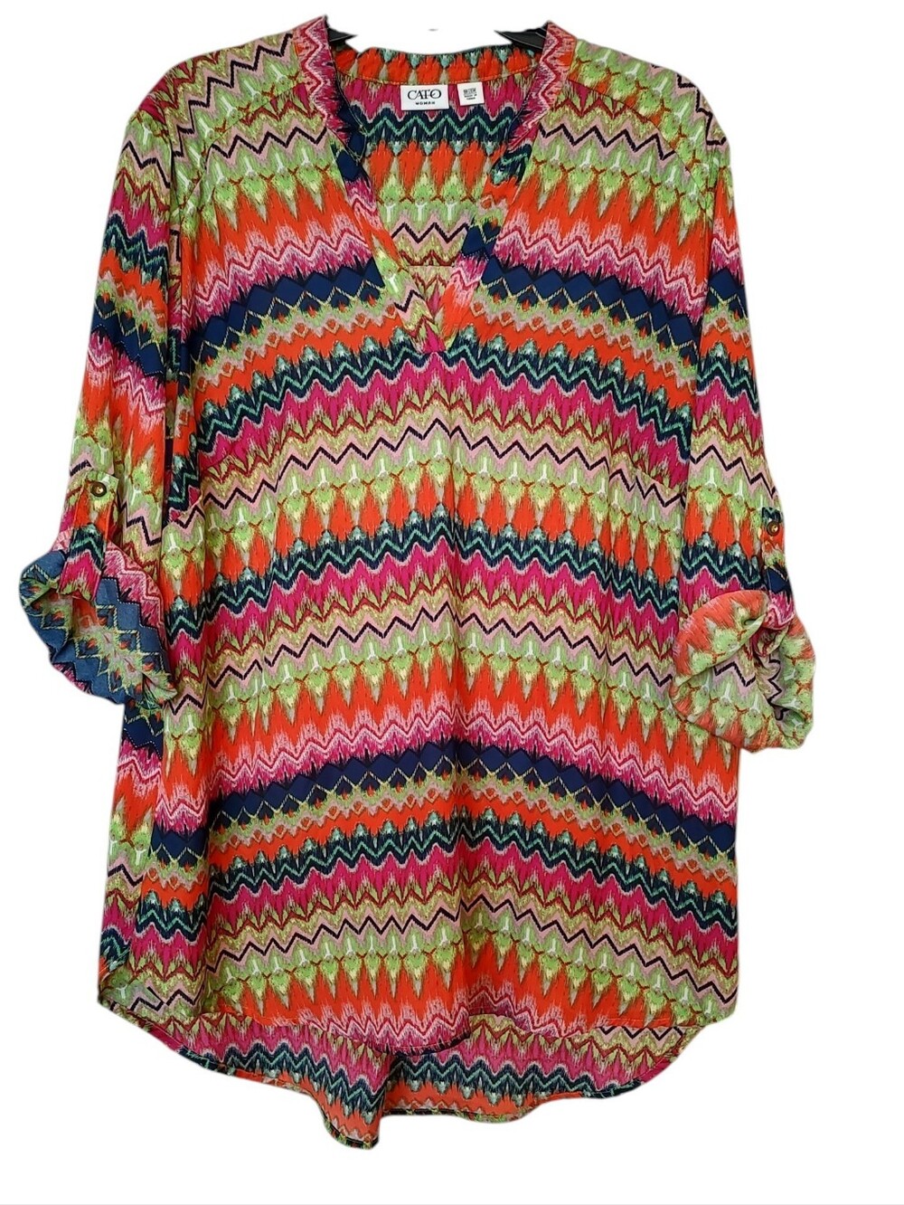 Cato Multicolor Chevron V-Neck Roll-Sleeve Tunic  Sz 18 / 20 Women